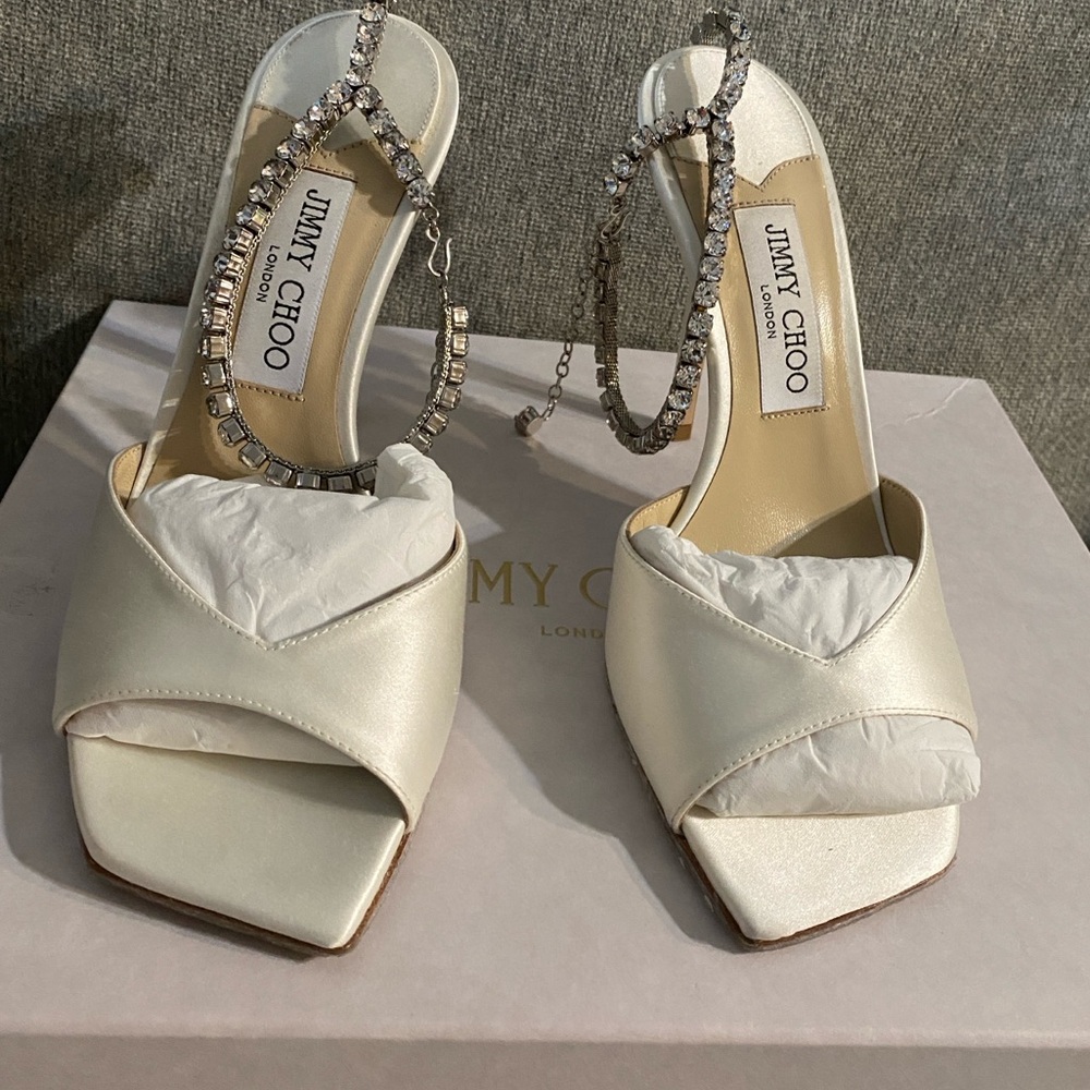Jimmy Choo (Ivory) Saeda Crystal Strap Sandal 100